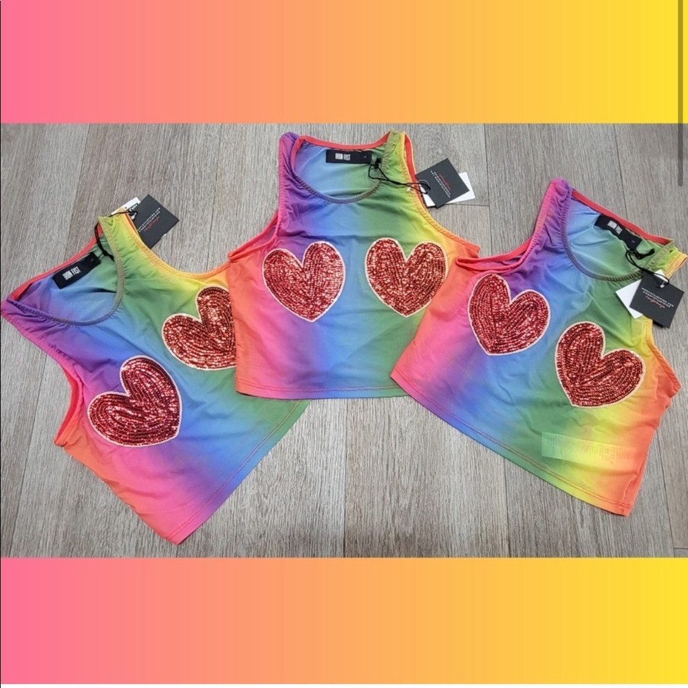 NWT Iron Fist Somewhere Rainbow Crop Mesh Tank Top